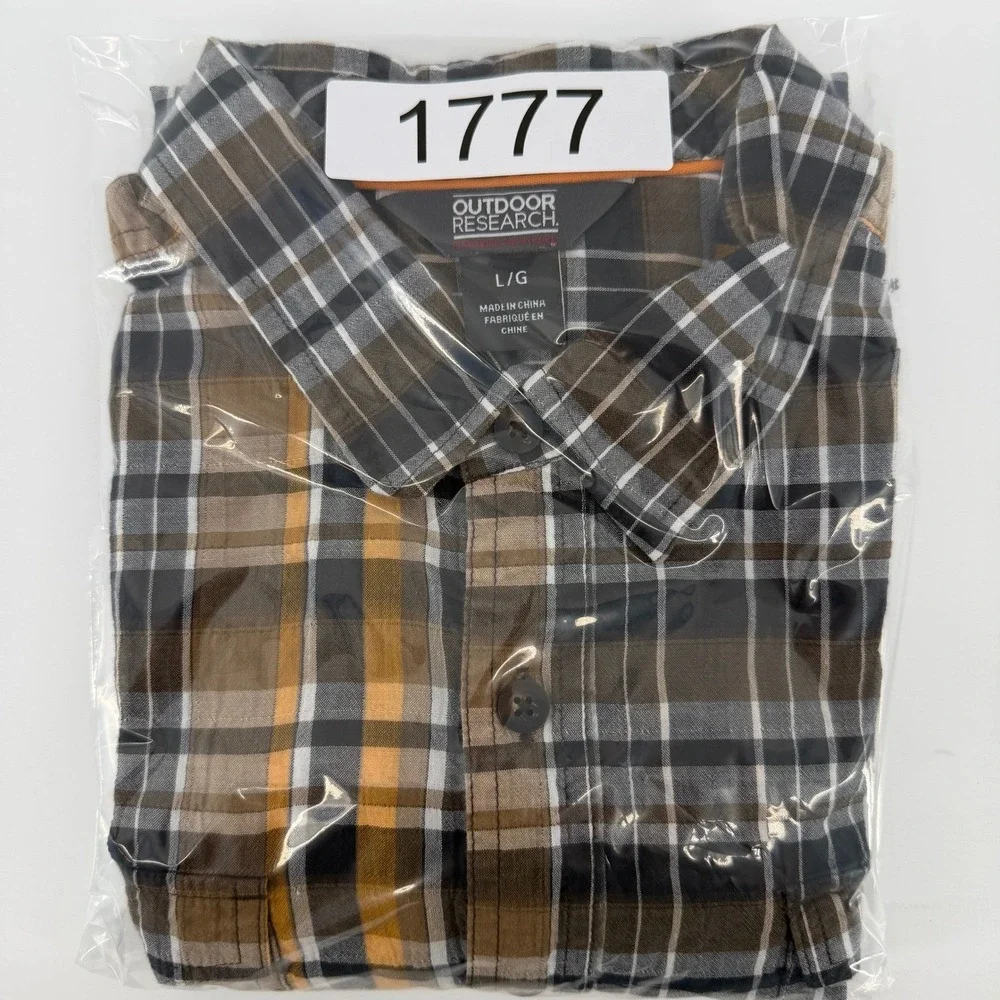 Outdoor‎ Research Plaid Shirt Mens Large Brown Yellow Short Sleeve Button Down
